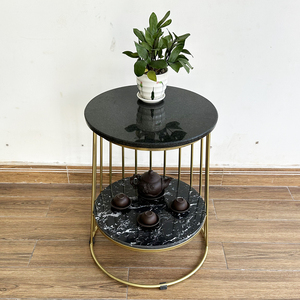 Contemporary Two-tiered <b>Side</b> <b>Table</b> with Stone Top and <b>Gold</b>-colored Iron Frame (SST027) - Product Image 4