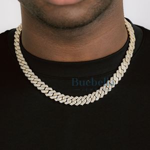 Joyería fina de plata 925 chapada en oro de 14K, collar de cadena de eslabones cubanos de moissanita de 12mm, cadena cubana helada estilo Hiphop sin cuello - Product Image 1