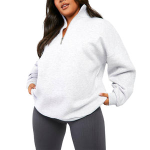 Custom High Quality Autumn Winter Acid Wash Printed Streetwear Half Zipper Thick <b>Fleece</b> Sweatshirt Wholesale Light <b>Grey</b> Baggy - Product Image 1