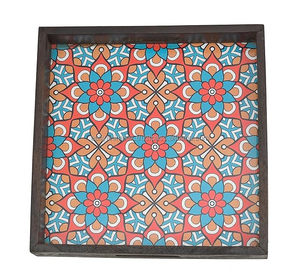Wholesale Customized Logo Wooden Printing <b>Tray</b> Square Bamboo Serving <b>Tray</b> with <b>Marble</b> and Steel for Home Use - Product Image 2
