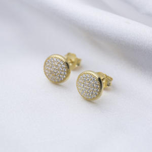 Pendientes de Botón Redondos con Circonita Cúbica, Elegantes y Minimalistas, Hechos a Mano en Turquía, Chapados en Oro, Plata de Ley 925, Joyería para Fiestas, Venta al por Mayor - Product Image 2