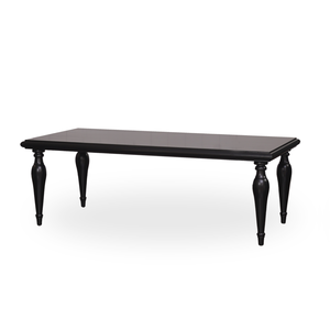 Elegante mesa de comedor rectangular de madera negra con acabado brillante, patas torneadas clásicas, interiores modernos o tradicionales perfectos - Product Image 1