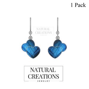 Boucles d'oreilles pendantes en argent sterling 925 de qualité supérieure, finition haut de gamme, labradorite, forme de cœur double, coupe en tranche, sertissage en bezel, tendance, mariage - Product Image 2