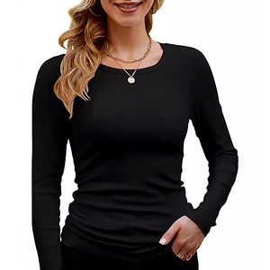 Camiseta de Punto Elástica Transpirable de Manga Larga con Cuello Redondo y Botones para Mujer, Talla Grande, Ajustada, Informal, para Combinar - Product Image 4