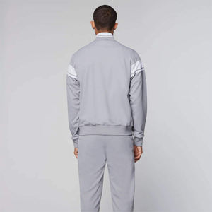 Ensemble de survêtement décontracté gris pour homme, veste zippée à rayures blanches, pantalon assorti, 100% coton molletonné, tenue de sport athlétique deux pièces - Product Image 3