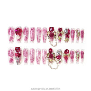 <span class=keywords><strong>Uñas</strong></span> <span class=keywords><strong>Postizas</strong></span> para Fiesta de Bodas Chinas, <span class=keywords><strong>Uñas</strong></span> Artificiales con Diseño de Rosa Roja, Corazón y Diamante, <span class=keywords><strong>Uñas</strong></span> a Presión para Boda - Product Image 5