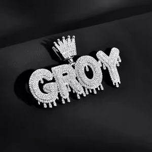 Hip Hop estilo personalizado colgante Iced Out logo nombre colgante Moissanite diamante 925 plata esterlina diseño de moda para hombres collar - Product Image 4