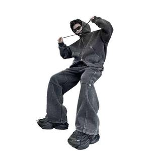 Ensemble de survêtement évasé vintage personnalisé de haute qualité délavé à l'acide pantalon de survêtement et sweat à capuche délavé à l'acide - Product Image 1