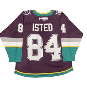 เสื้อเจอร์ซีย์ทีมสั่งทำเสื้อเจอร์ซีย์แบบเย็บ/พิมพ์ลายฮ็อกกี้น้ำแข็งสีฟ้า-ชมพูเบอร์กันดีสไตล์คลาสสิก - Product Image 4