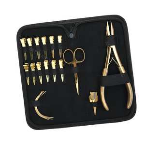 Hair Extension Installation Kit with <b>Heavy</b>-<b>Duty</b> Flat Crimper Trimming Scissors Quick Ring Duckbill Sectioning Clips & Needles - Product Image 1