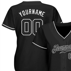 Maillot de baseball personnalisé noir, entièrement boutonné, en polyester, col en V, anti-humidité, pour équipe - Product Image 2