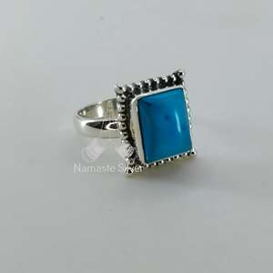 Turquoise <b>Cushion</b> Gemstone 925 Sterling Silver <b>Statement</b> Ring Handmade December Birthstone Fashion Jewelry with Promise Feature - Product Image 1
