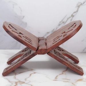 Modern Handcrafted Wooden Bookstand with Storage Box Foldable Carved Quran Holder Elegant Bookends - Product Image 3