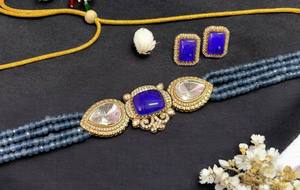 Hermoso conjunto de collar Polki Kundan chapado en oro, pendientes, joyería de latón a la moda para bodas, fiestas para ocasiones de aniversario - Product Image 4