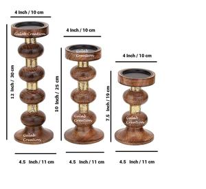 Lot de 3 bougeoirs en bois faits à la main Ensemble de bougeoirs décoratifs rustiques pour la maison, la table et la décoration d'événements - Product Image 3