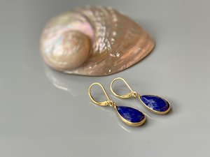 Elegant 14k Gold Plated Blue Lapis Vermeil <b>Dangle</b> <b>Earrings</b> 925 Sterling <b>Silver</b> Gift for Wife Lever Back Lapis Lazuli Lapis - Product Image 3