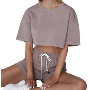 Custom <b>Women's</b> Summer Solid Color Fashion Boxy Fit Casual T-Shirt and <b>Shorts</b> Sports <b>Suit</b> Two Piece <b>Women's</b> T-shirt Set - Product Image 2