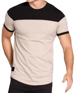 Penjualan laris kaus kasual leher bulat blok warna longgar pria Jersey katun Logo Gym olahraga kaus jalanan tinggi