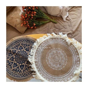 Round Tasselled White Laced Beige Colour Embroidered Custom Luxury Wholesale Pure Quality Cotton Dining Trendy Table Place Mats - Product Image 1