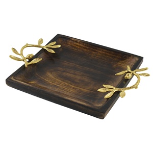 Modern Look <b>Drink</b> Ware Wood Serving <b>Tray</b> With Silver Finished Handles for Wedding Party & Restaurant Serving <b>Tray</b> - Product Image 2