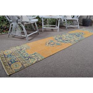 Vintage Rug 1.9x9.7 ft (57x297 cm), <b>Yellow</b> Patchwork Turkish Rug - Product Image 5