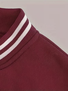 เสื้อแจ็คเก็ตวาร์ซิตี้สีแดงเลือดหมูและสีขาวสำหรับผู้ชาย สไตล์พรีปปี้ ติดกระดุมด้านหน้า ทรงปกติ ใส่ได้ในฤดูใบไม้ร่วง สีพื้น คอปกพับได้ คอวี ระบายอากาศได้ดี - Product Image 3