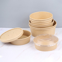 Bol en papier kraft rond à double paroi imprimé sur mesure avec couvercle, résistant à l'eau et compatible micro-ondes, pour salades et plats à emporter