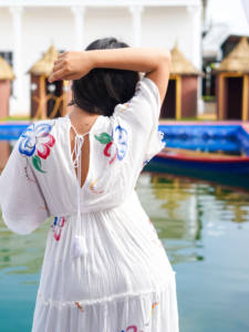 Vestido Largo de Encaje Floral Blanco Bordado, Estilo Bohemio, Veraniego, Ligero, Fluido, para Vacaciones, Elegante - Product Image 3