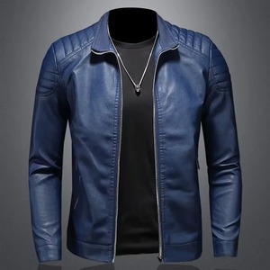 Veste en cuir varsity à col montant pour homme, de haute qualité, décontractée, coupe-vent, respirante, en simili cuir - Product Image 4