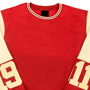 Haut décontracté long pour femme, col rond surdimensionné, délavage acide, logo personnalisé sur le devant, patchwork, streetwear, tissu tricoté d'hiver, OEM - Product Image 4