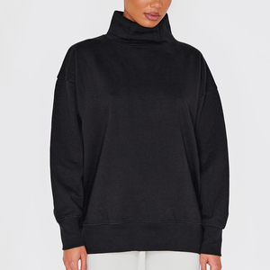 Sudaderas de gran tamaño de cuello alto personalizadas de alta calidad para mujer, suéter suave en blanco liso de lana de algodón, Sudadera con cuello simulado - Product Image 5