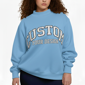 Sudadera Extra Grande de Forro Polar para Mujer con Cuello Alto Simulado, Puños Bordados y Logotipo Personalizado en la Parte Delantera, Estampado Invernal para Uso Diario - Product Image 1