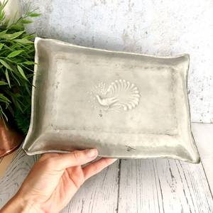 Bandeja de metal para servir pavo real al por mayor, plato de fruta rectangular, decoración antigua martillada a mano - Product Image 3