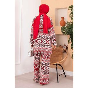 Hijab de viscosa roja con estampado étnico, conjunto modesto de 2 piezas - Product Image 2
