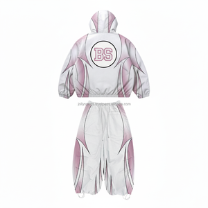 Conjunto cortavientos de 220GSM de alta calidad de talla grande, tejido de poliéster suave, diseño rosa y blanco reflectante, conjunto cortavientos con logotipo personalizado - Product Image 2