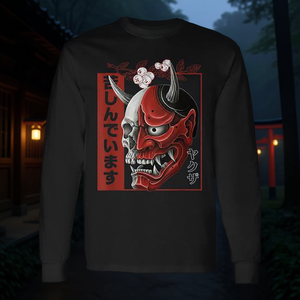 เสื้อยืดแขนยาวสไตล์ญี่ปุ่นลายกราฟิกโครงกระดูกฮันยะโนะมาส์กโอนิ ผลิตภัณฑ์ส่งเสริมการขาย - Product Image 3