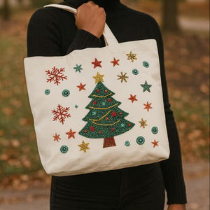 Bolsa de Mano de Lona Navideña de Lujo con Cuentas Hechas a Mano, Bordado Artesanal, Bolsa de Hombro para Mujer, Vacaciones en la Playa, Regalo de Navidad Personalizado y Sostenible - Product Image 1