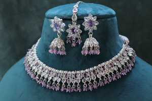 Eid llegadas mujeres indio nupcial boda compromiso gargantilla collar pendientes conjunto platino plateado circón joyería de moda - Product Image 2
