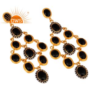 Pendiente de araña de piedras preciosas de ónix negro y circonita cúbica natural chapada en oro de 18 quilates, la plata esterlina más vendida, fabricante de joyería fina Demi - Product Image 3