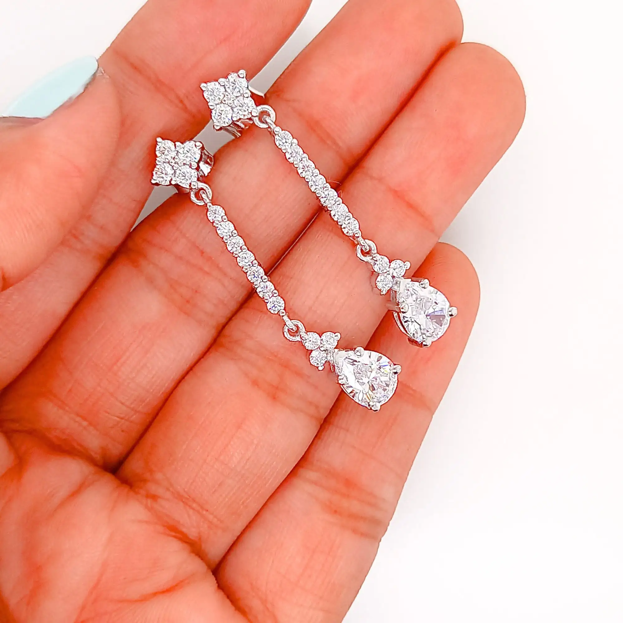 Cvd vvs rõ ràng 2 Carat phòng thí nghiệm phát triển kim cương dài treo dangle thả bông tai cho phụ nữ trong 14k 18K vàng