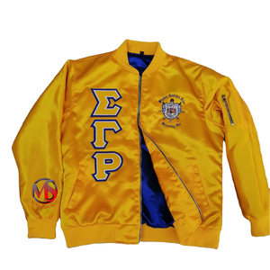 Automne matelassé sororité Bomber veste soie Satin fermeture éclair Double couche lettres brodées pour Sigma Gamma Rho Divine neuf membres - Product Image 3