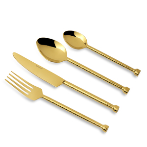 Gold Glossy Hammered Style Stainless Steel Flatware Set Complete Spoon <b>Fork</b> <b>Knife</b> for Hotel Restaurant Party Use - Product Image 5