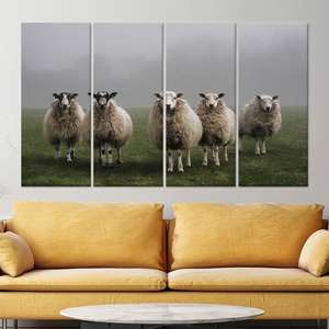 Tableau mural élégant sur toile à motif de moutons : Décoration animale de ferme imprimée, toile enveloppée 4P - Product Image 1