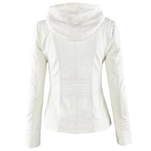 Chaqueta Bomber de cuero genuino de Invierno para mujer, cuello con capucha, relleno de algodón, respetuoso con el medio ambiente, impermeable, a prueba de viento, prendas de vestir informales - Product Image 6