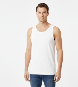 Gilet en coton blanc minimaliste pour homme, conçu avec un tissu respirant sans manches, léger, extensible et confortable pour un usage quotidien - Product Image 1