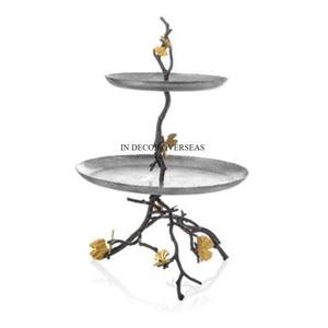 Eye Catching Look Green And Gold Color High Standard Quality Metal 2 <b>Tier</b> <b>Cake</b> Stand Wedding And Anniversaries Parties Supplies - Product Image 4