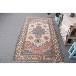 Alfombra Turca Vintage de Lana Azul, 3.8x6.7 pies - Product Image 1