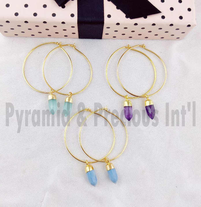 Gemstone Spike Earring 5mm Faceted Pencil 18K Gold Vermeil 925sterling Silver 35mm Hoop Crystal Earring Handmade Crystal Earring