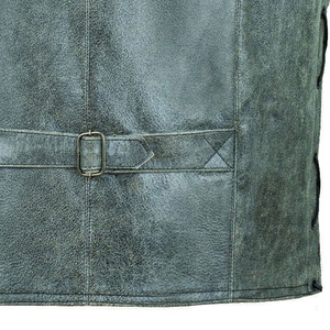 Gilet de motard en cuir véritable premium, gris délavé classique, style vintage, gilet de moto - Product Image 5