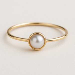 Cổ Điển 14K Rắn Vàng Vàng Nhẫn Cho Phụ Nữ Chất Lượng Nước Biển Ngọc Trai Đá Quý Bezel Thiết Mỏng Ban Nhạc Tất Cả Các Kích Cỡ Cho Đám Cưới - Product Image 5